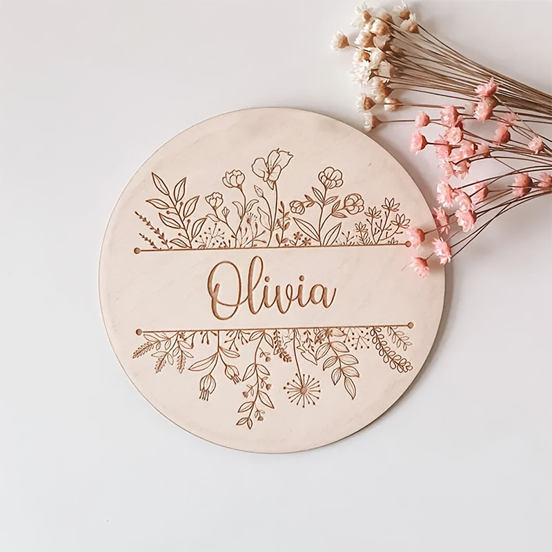 Home Decor Xmas - Personalized Floral Engraved Name Plaque, Custom