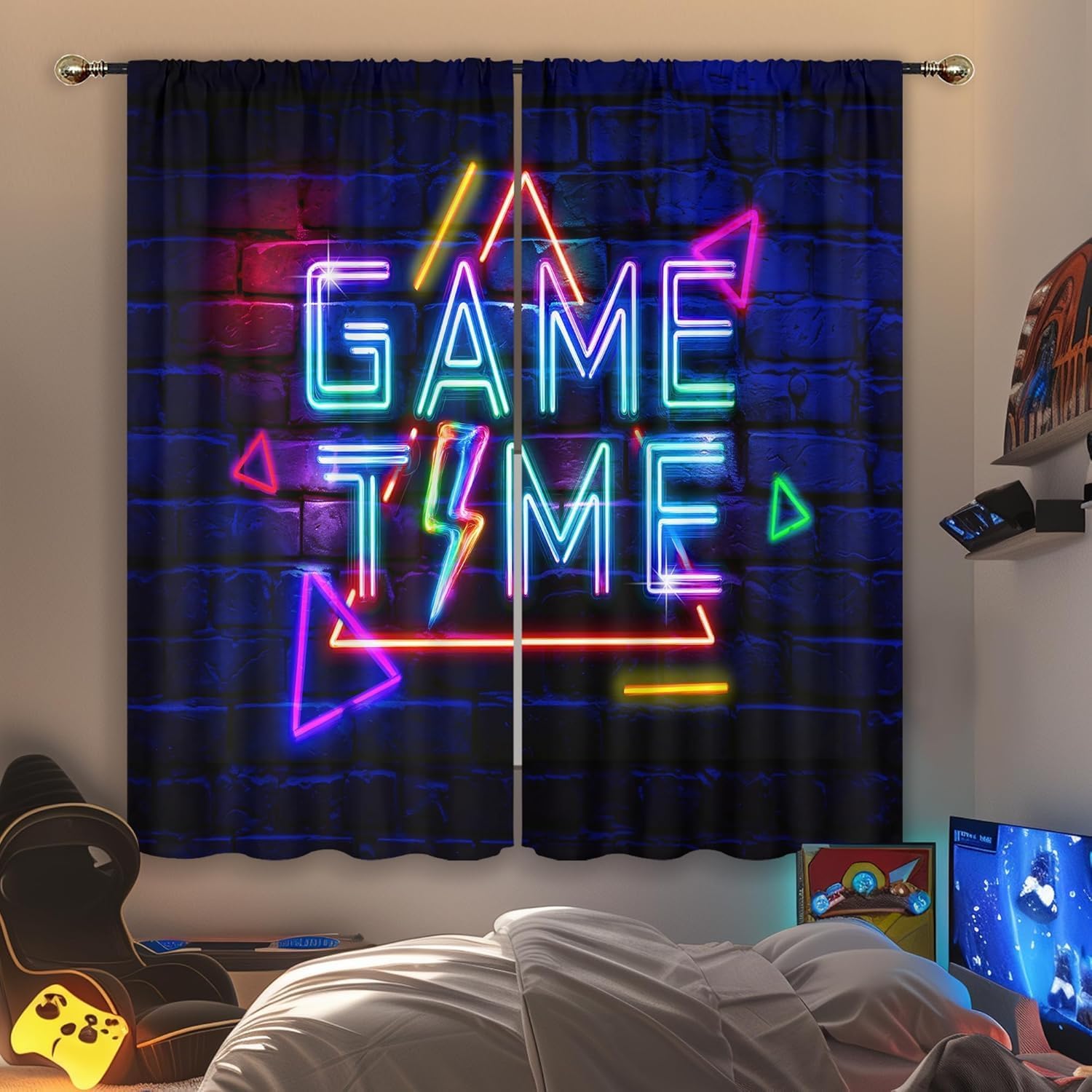 Home Decor Youtube Videos - Kids Neon Gaming Curtains for Boys