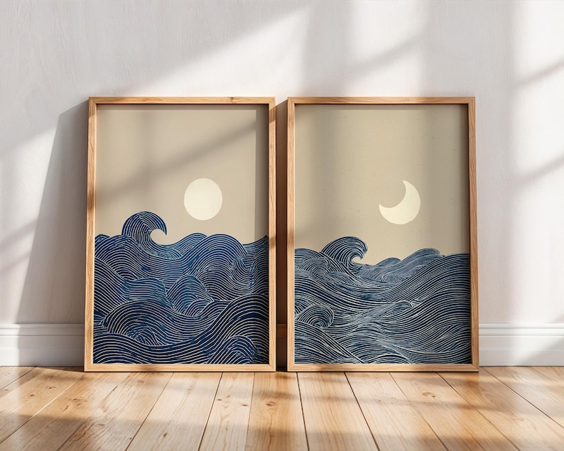 Home Decor Minimalist Style - 2pcs Japandi Minimalist Moon Crescent Canvas