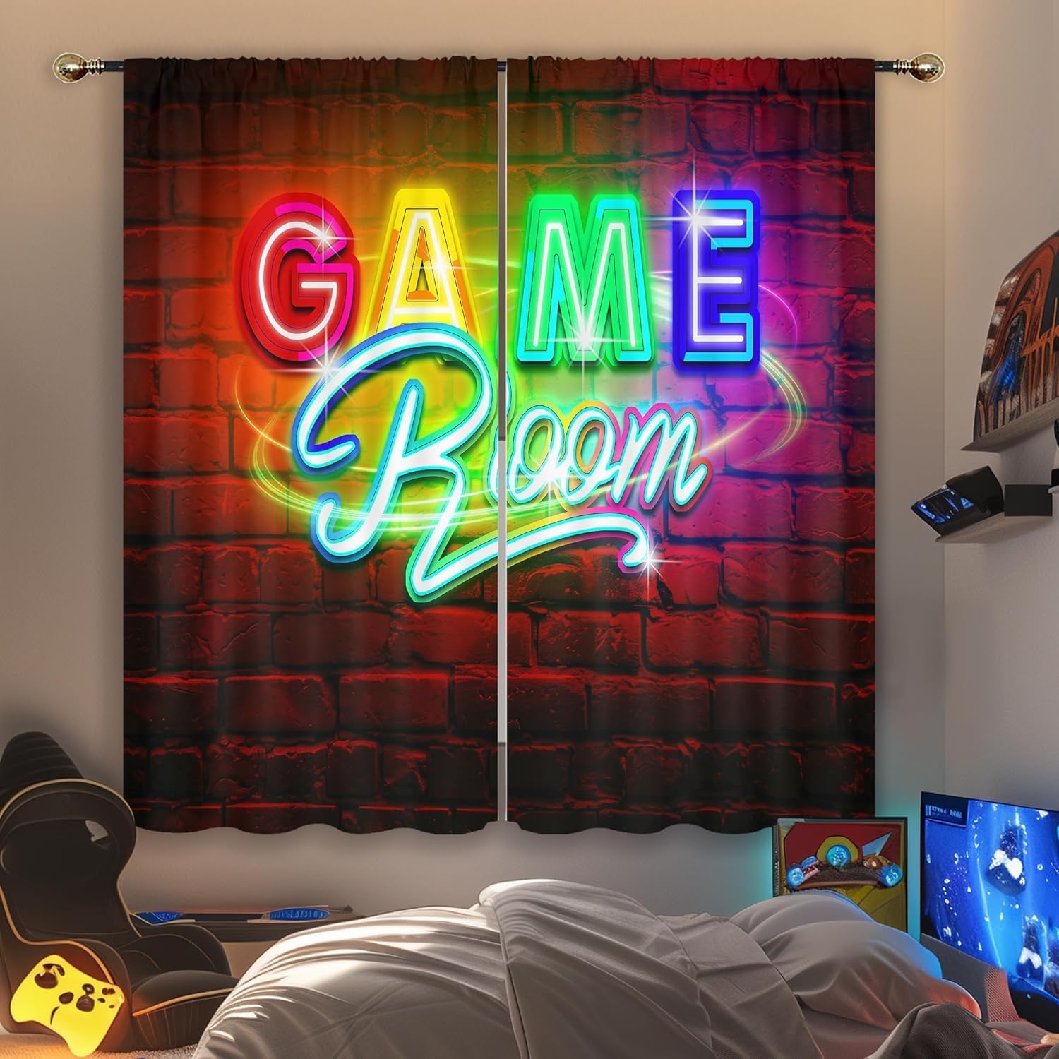 Home Decor Youtube Videos - Neon Gaming Curtains, Rod Pocket Gamer