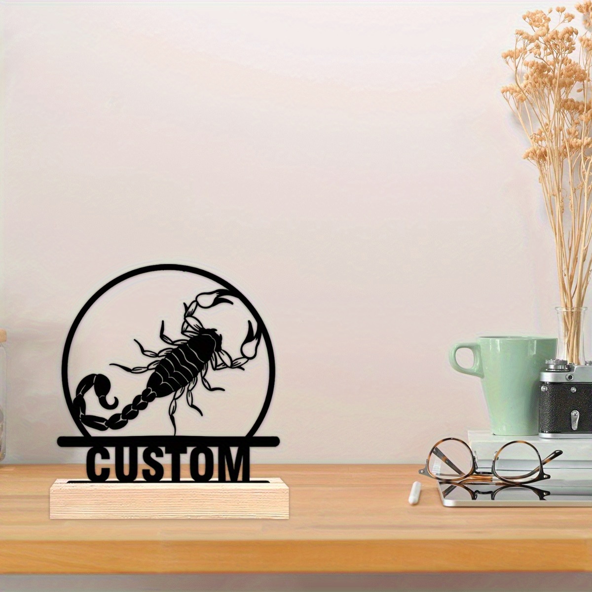 Home Decor Gothic - Custom Scorpion Metal Statue with Wooden