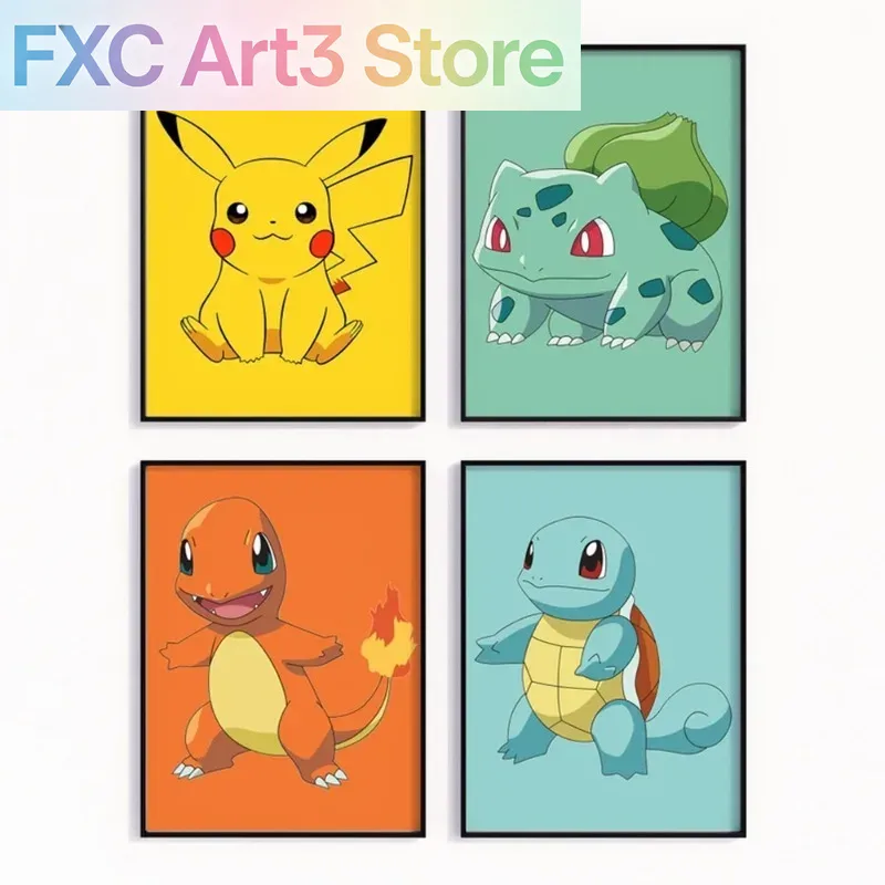 Watercolor Poster Print - Frameless Cartoon Anime Poster Pokemon Pokémon