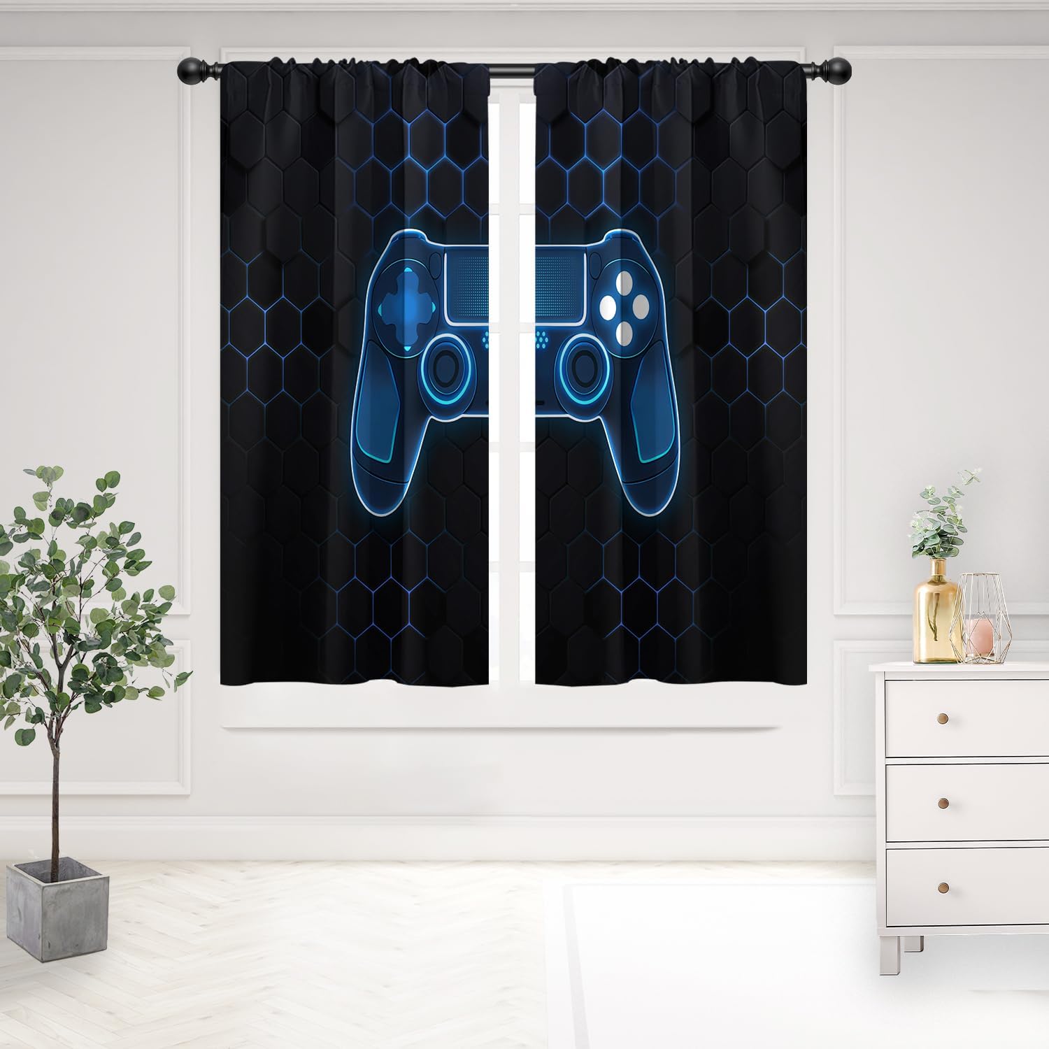 Home Decor Youtube Videos - Luxury PS Controller Gaming Curtains Blue