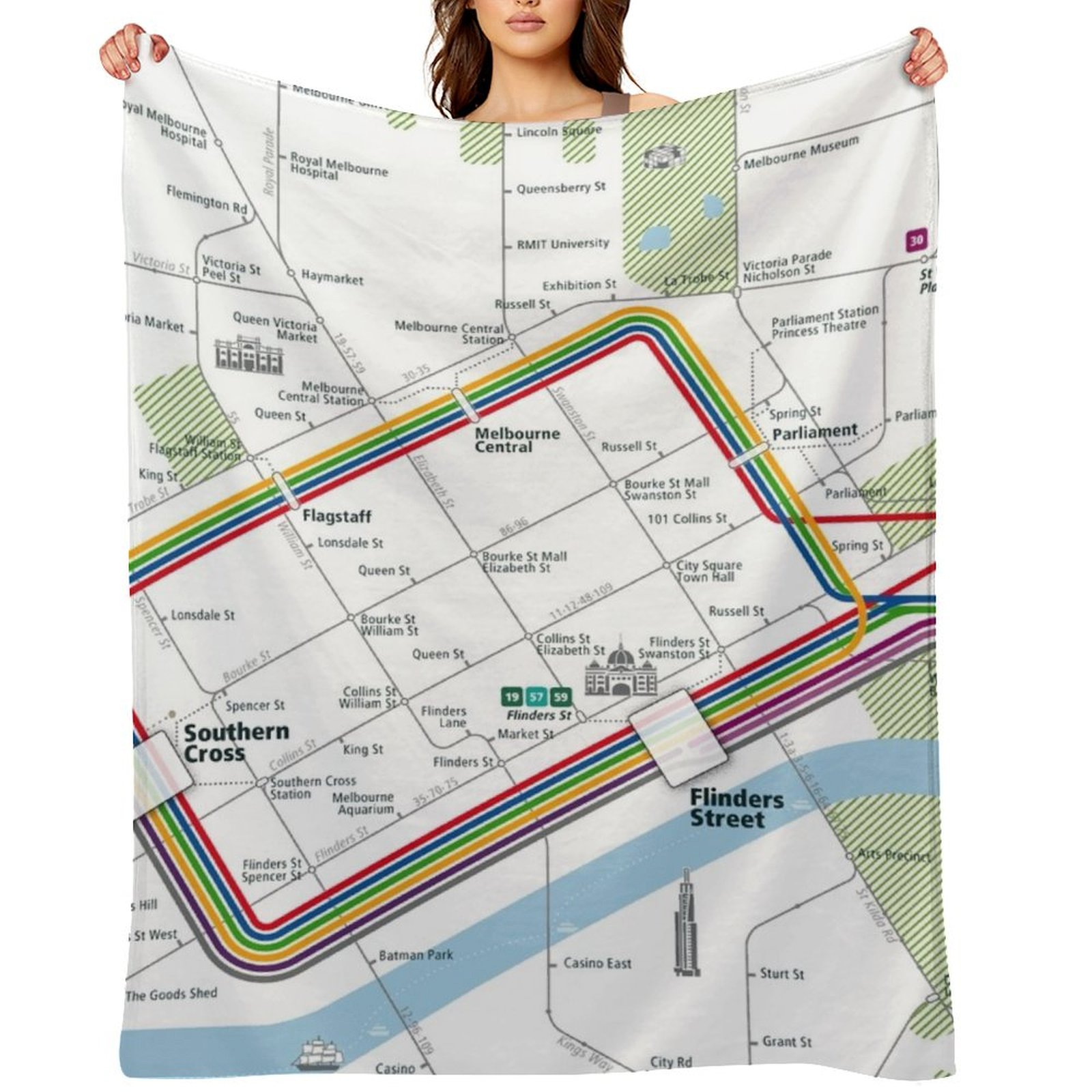 Home Decor Melbourne - Melbourne City Rail Map Square Throw