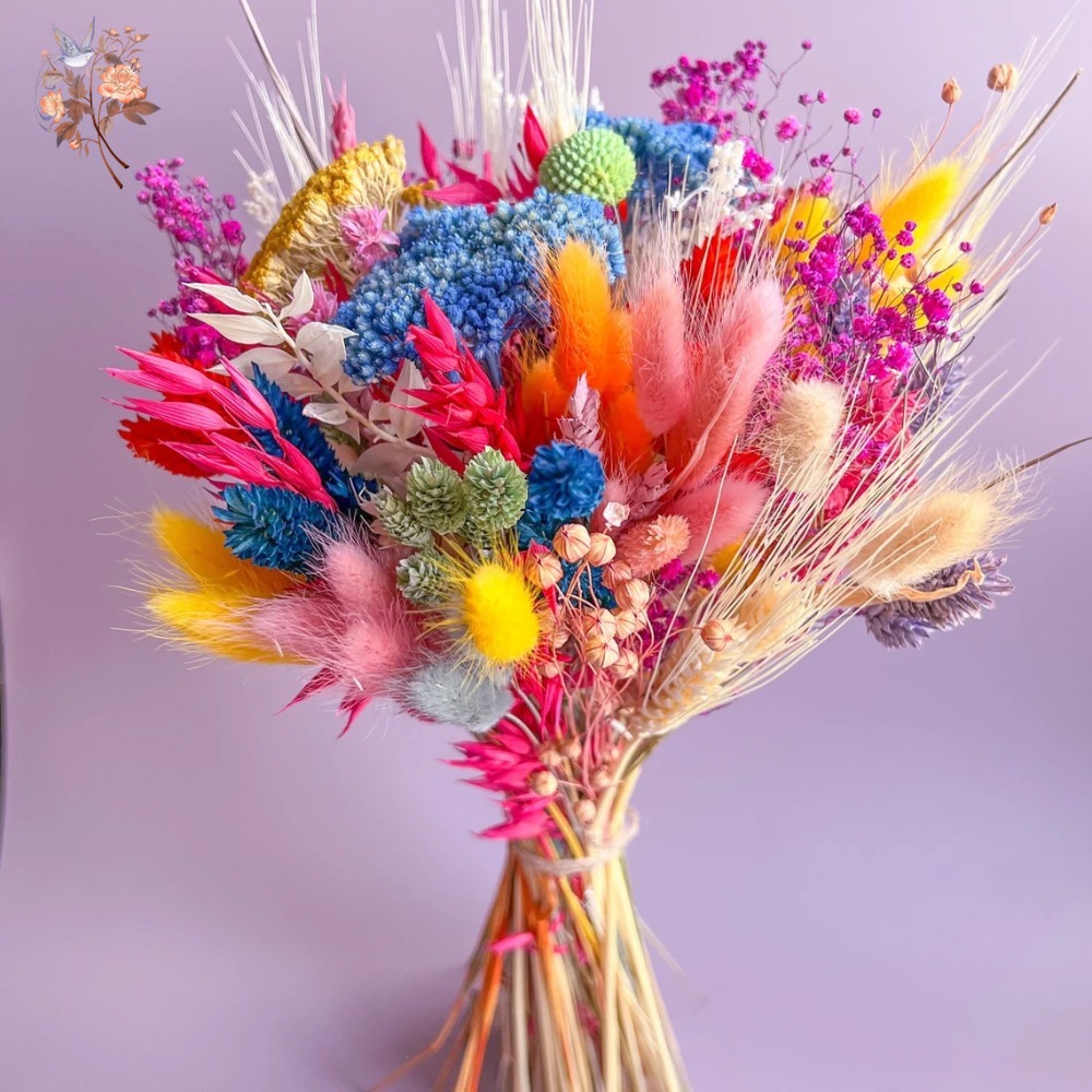 Dried Flower Bouquet - Colorful Dried Flowers Wedding Bouquet for