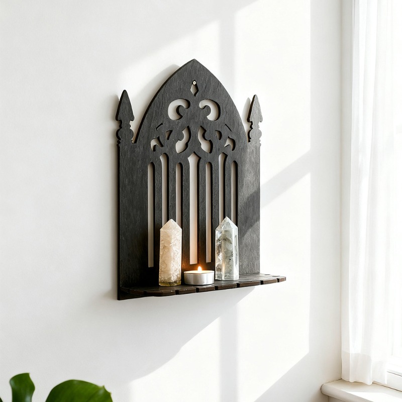 Home Decor Living Room Ideas - Bohemian Gothic Black Wood Wall Shelf
