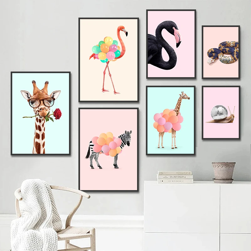 Funny Fashion Giraffe Zebra Fl - огляд і ціна Watercolor Poster Print
