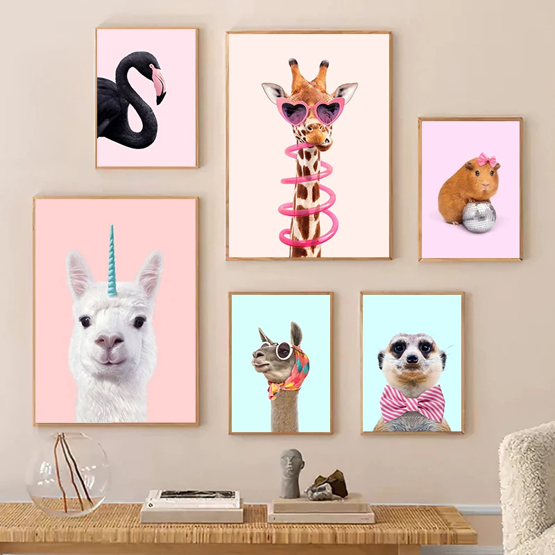 Funny Fashion Giraffe Zebra Fl - огляд і ціна Watercolor Poster Print