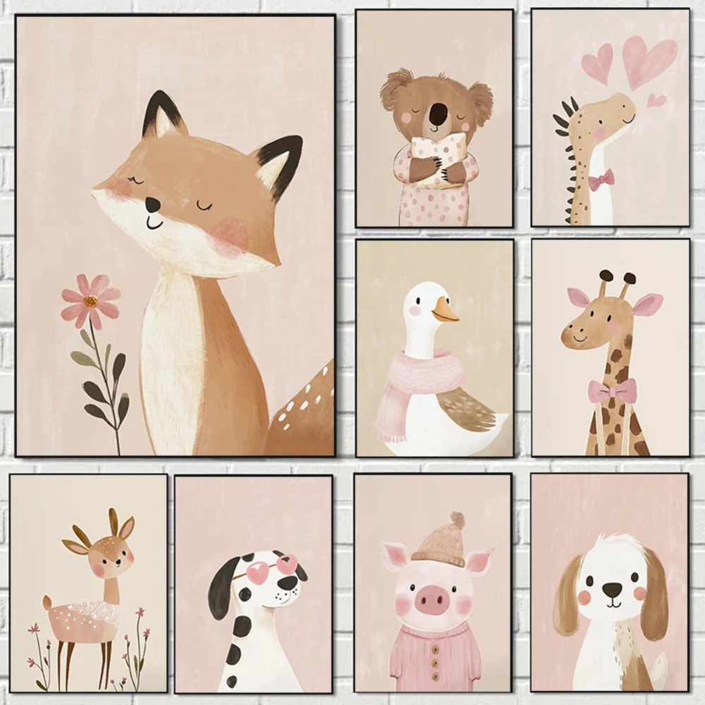Nordic Pink Cute Cartoon Anima - огляд і ціна Watercolor Poster Print