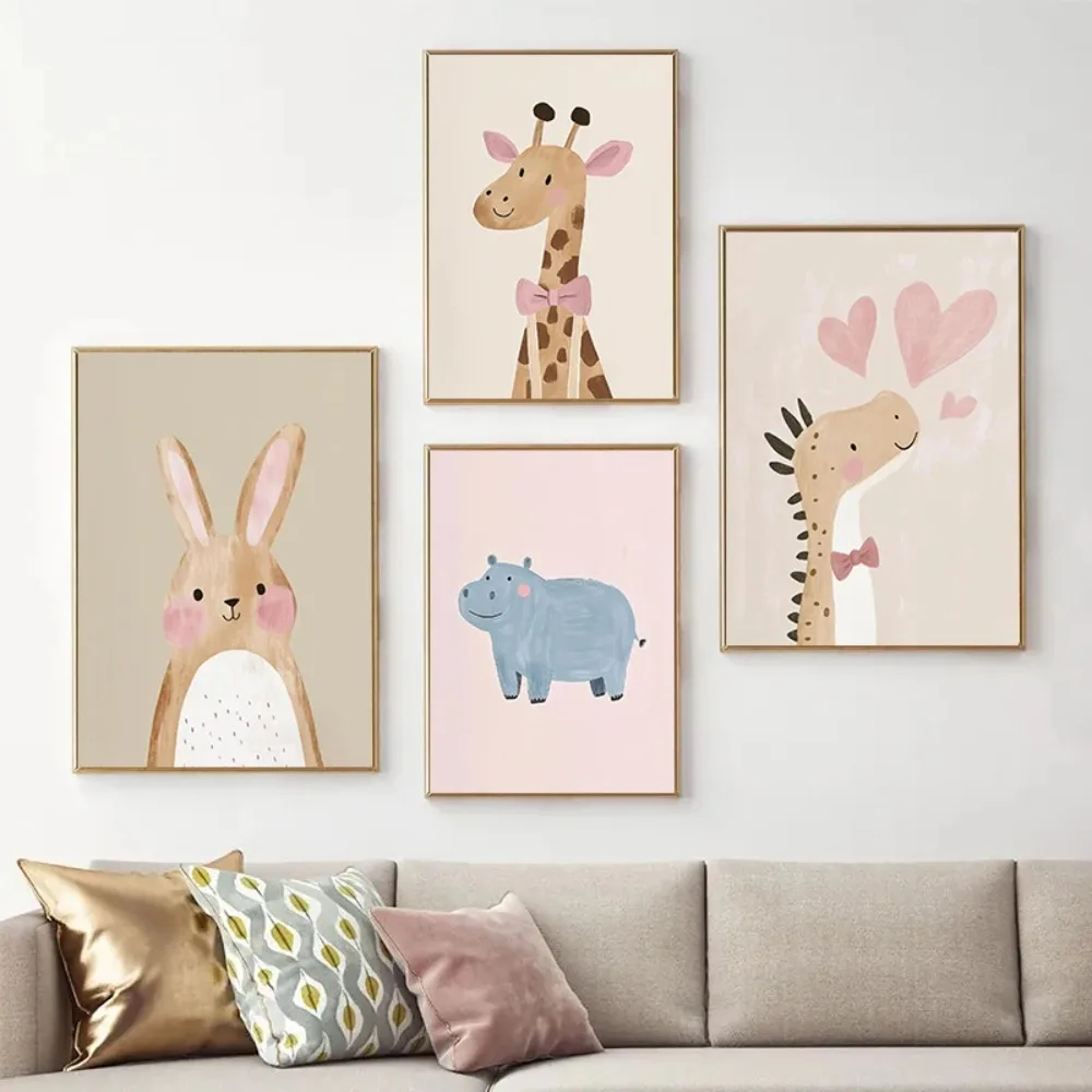 Nordic Pink Cute Cartoon Anima - огляд і ціна Watercolor Poster Print