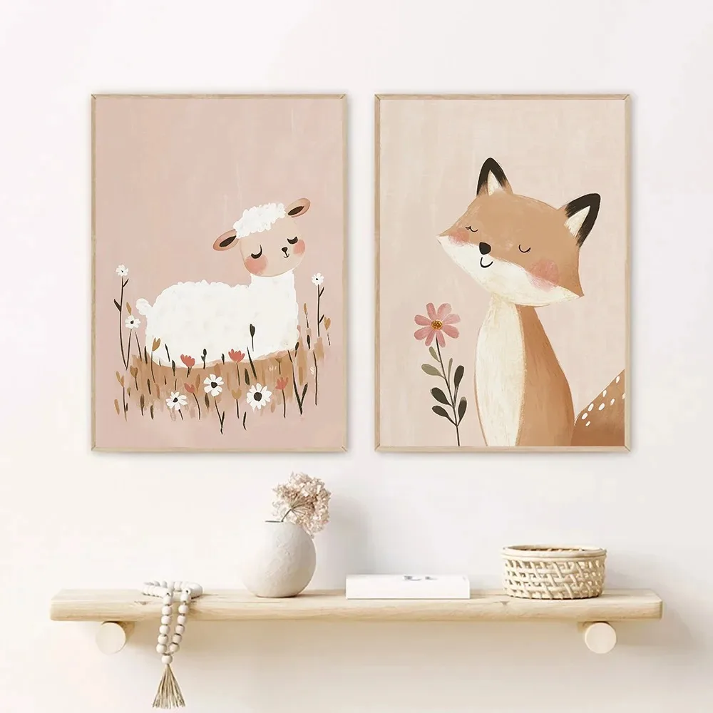 Nordic Pink Cute Cartoon Anima - огляд і ціна Watercolor Poster Print