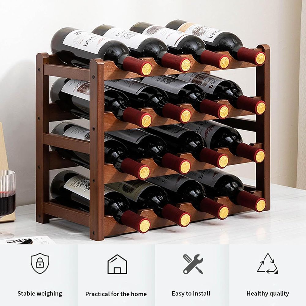 16 Bottle Wooden Wine Rack, 4  - огляд і ціна Home Decor Minimalist Style