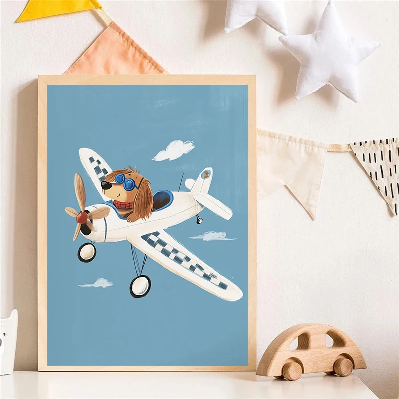 Dog Airplane Lion in Car Anima - огляд і ціна Watercolor Poster Print