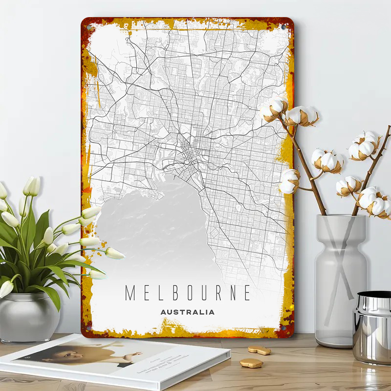 Melbourne City Map Metal Wall  - огляд і ціна Home Decor Melbourne