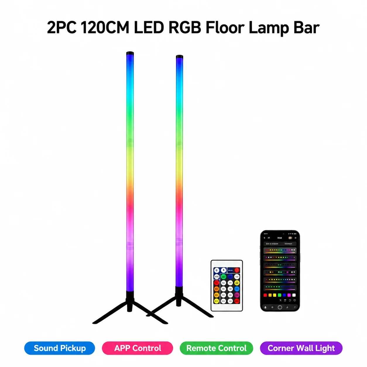 2PCS 120CM RGB Floor Lamp, Sou - огляд і ціна Home Decor Light