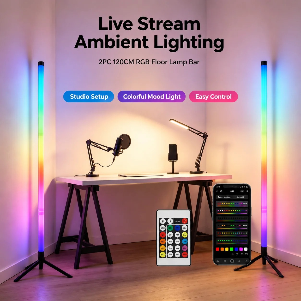 2PCS 120CM RGB Floor Lamp, Sou - огляд і ціна Home Decor Light