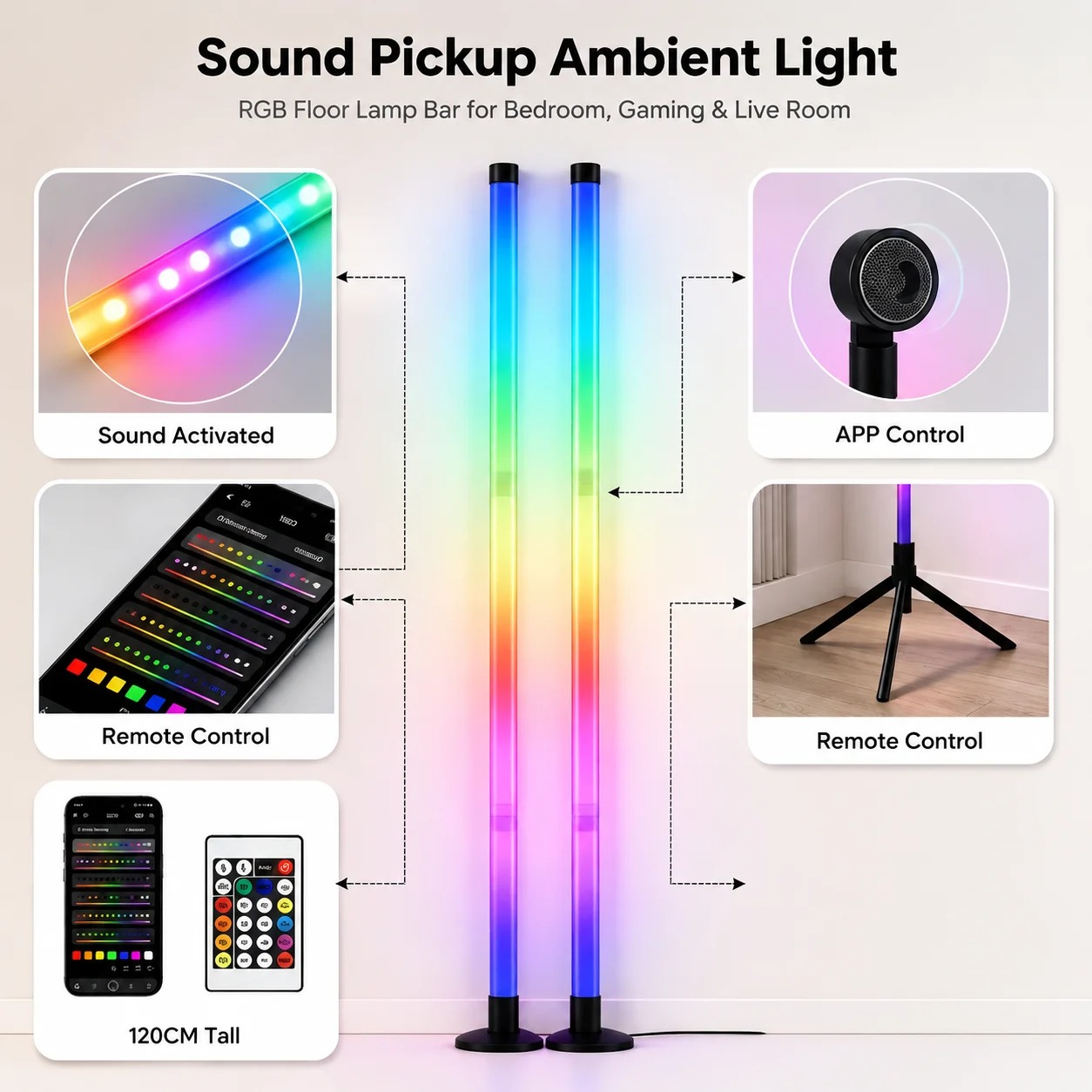 2PCS 120CM RGB Floor Lamp, Sou - огляд і ціна Home Decor Light